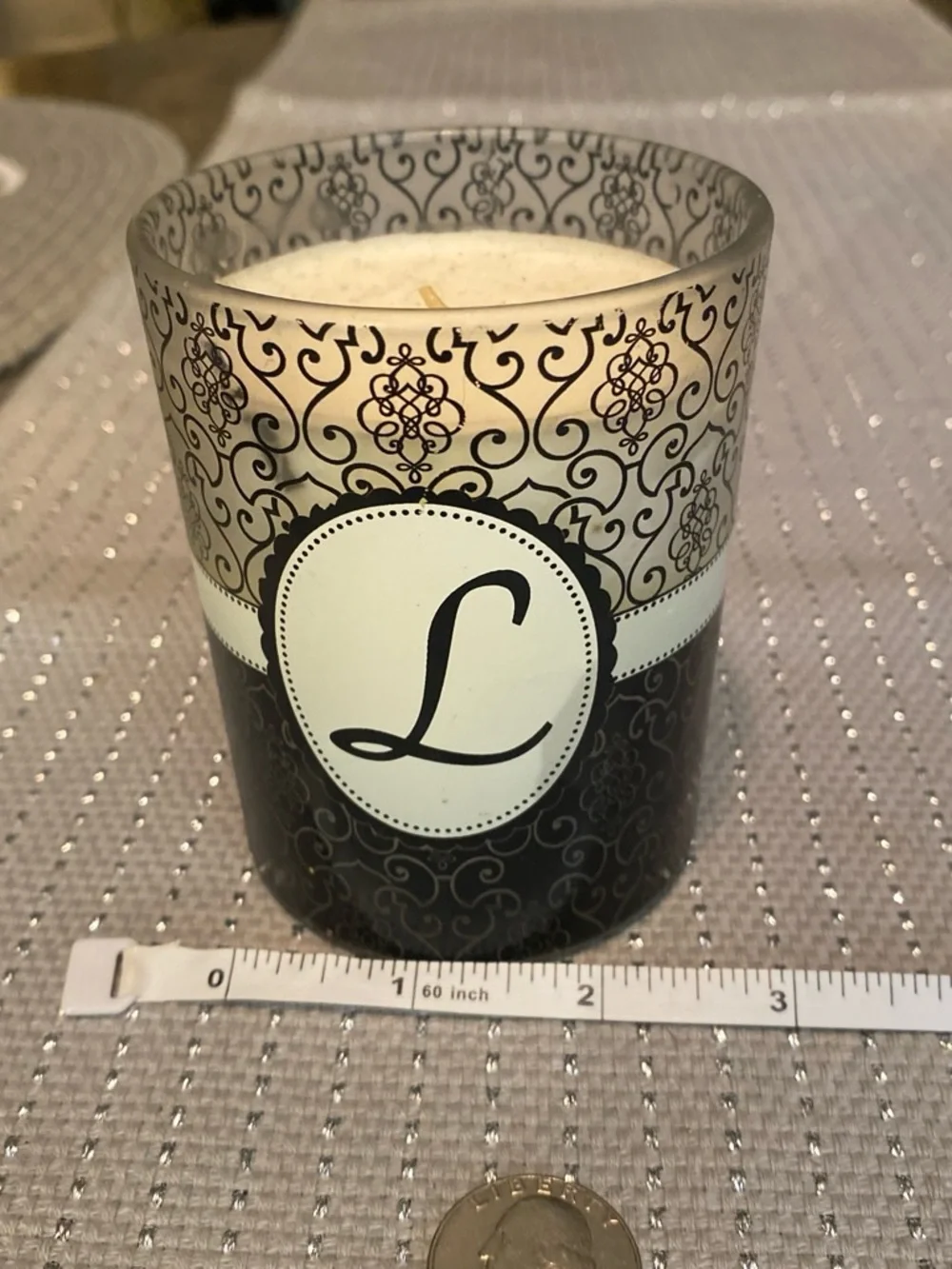 Monogram L Decorative Glass Candle Holder - Black & Cream